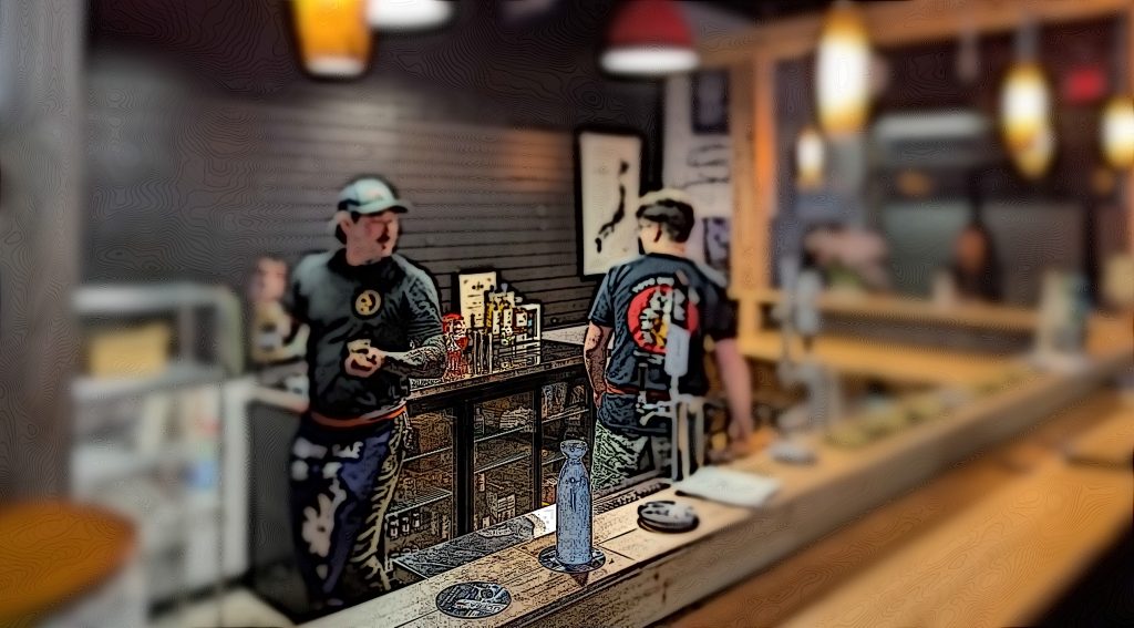 cartoonified image of the Toyo Sake bar